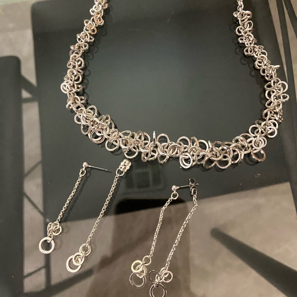 Elegant Silver Chain Link Necklace and Earring Set